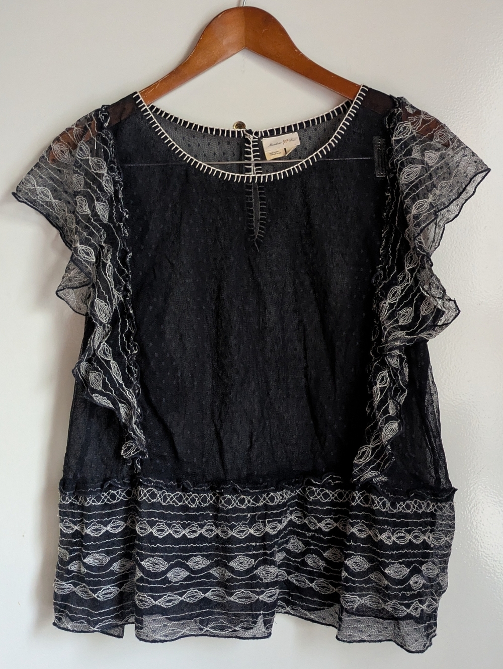 Anthropologie Meadow Rue Lace Polka Dot Sheer Blouse XL - Picture 3 of 16